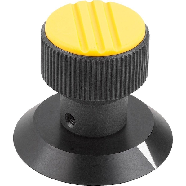 Knurled Knob W Arrow Size:1, D1=21, H=26, 5, D=5, Plastic Black Ral7021, Comp:Aluminum, Cap:Yellow
